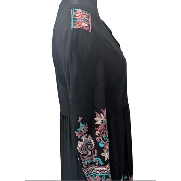 Anthropologie Embroidered Tunic Dress S Black Boho Luxe Floral Long Sleeve - Picture 3 of 8